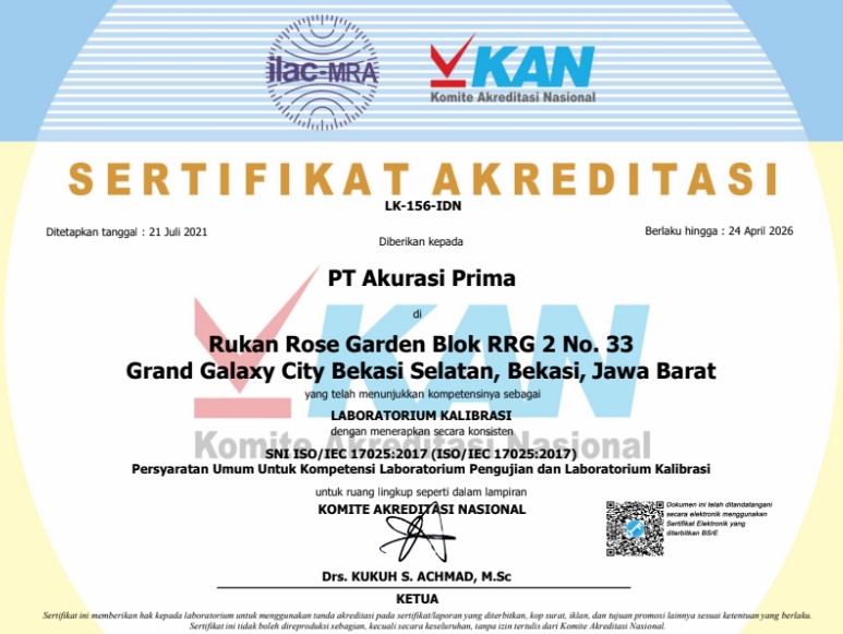 sertifikat akreditasi KAN PT Akurasi Prima