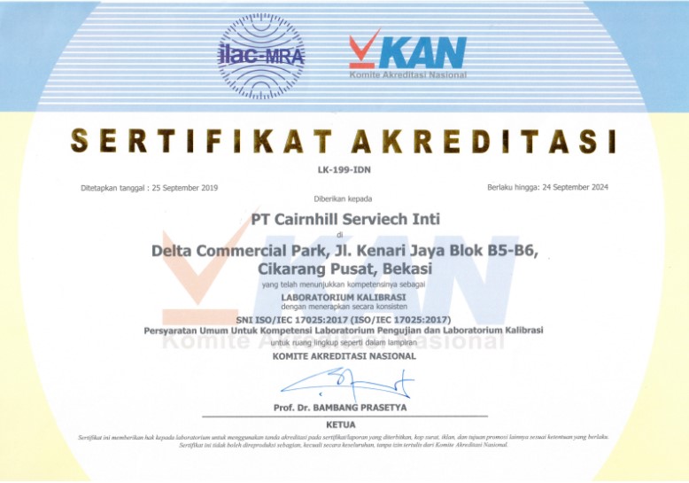 sertifikat akreditasi KAN PT Cairnhill Metrology