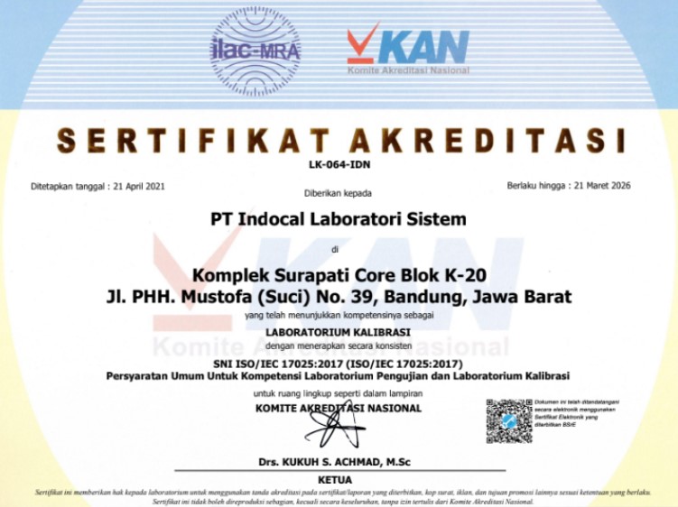 sertifikat akreditasi KAN PT Indocal Laboratori Sistem