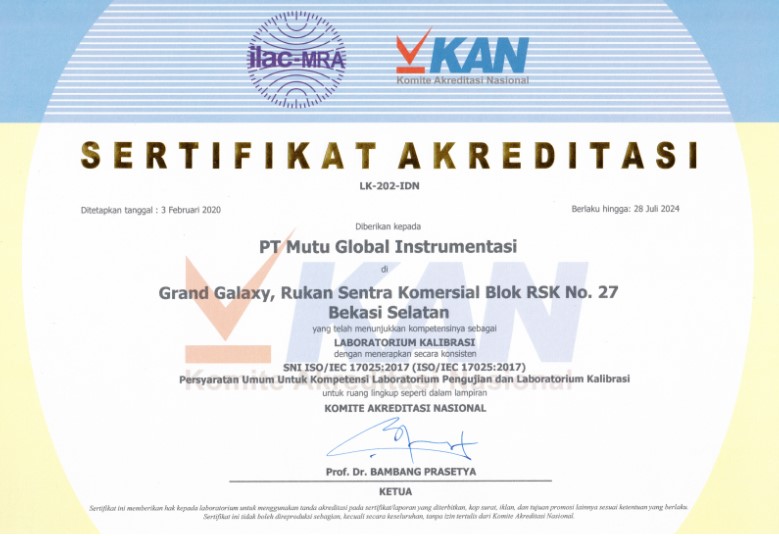 sertifikat akreditasi KAN PT Mutu Global Instrumentasi